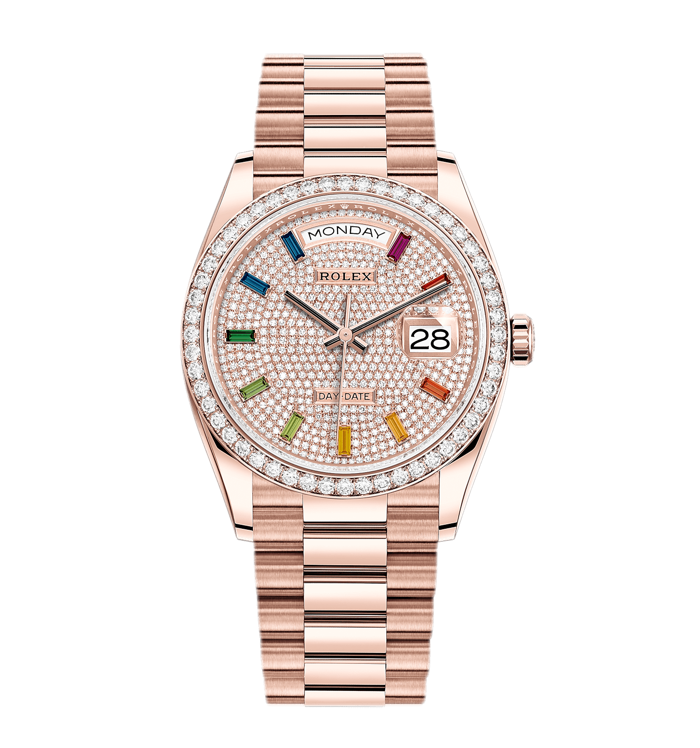 Rolex_DayDate36_M128345RBR-0042_RainbowIndexPavedDial_(36mm-RoseGold-DiamondBezel)_Front