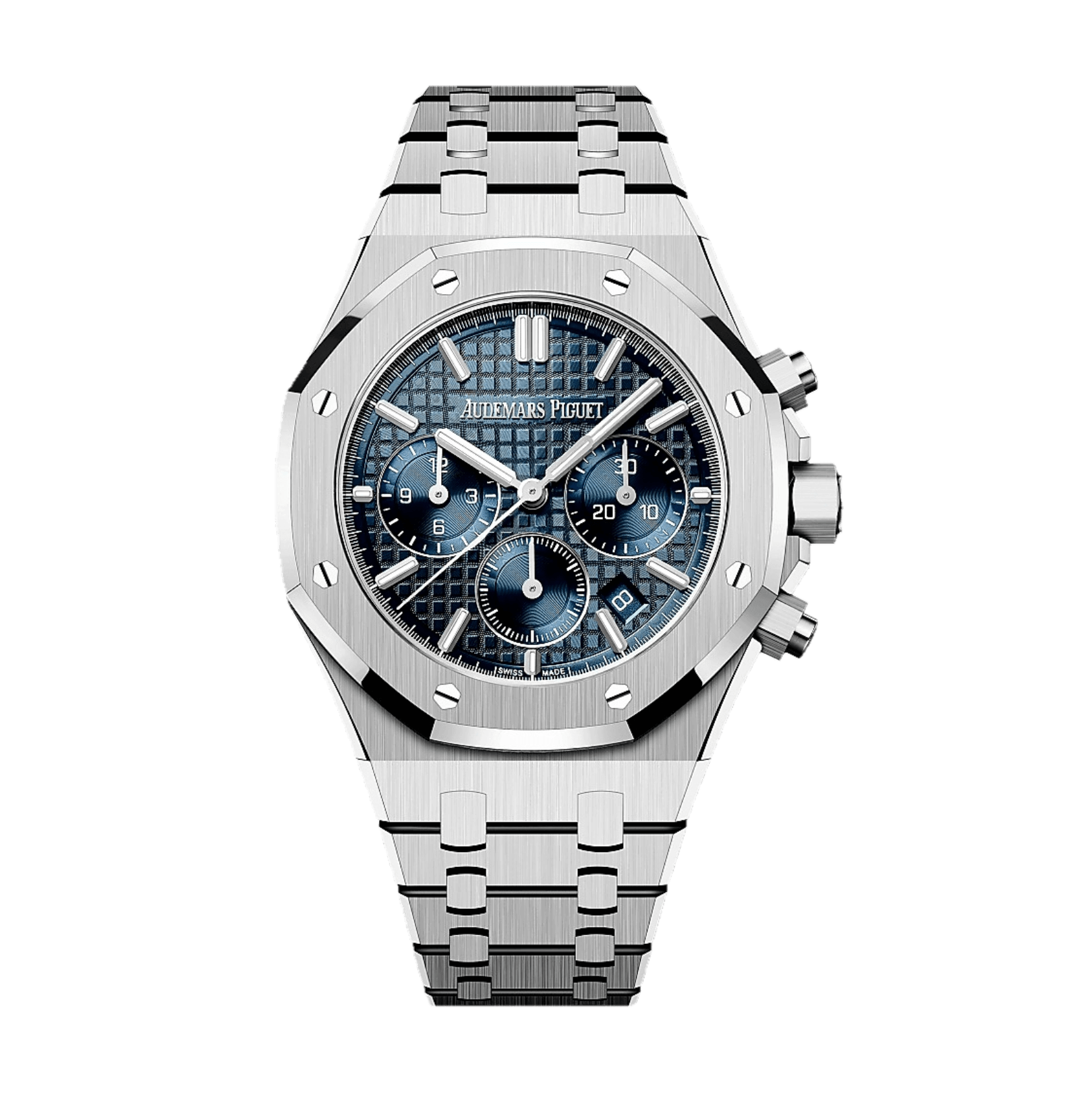 AudemarsPiguet_RoyalOak_Ref. 26715ST.OO.1356ST.01_BlueDial_(38mm-Steel-Chronograph)_Front
