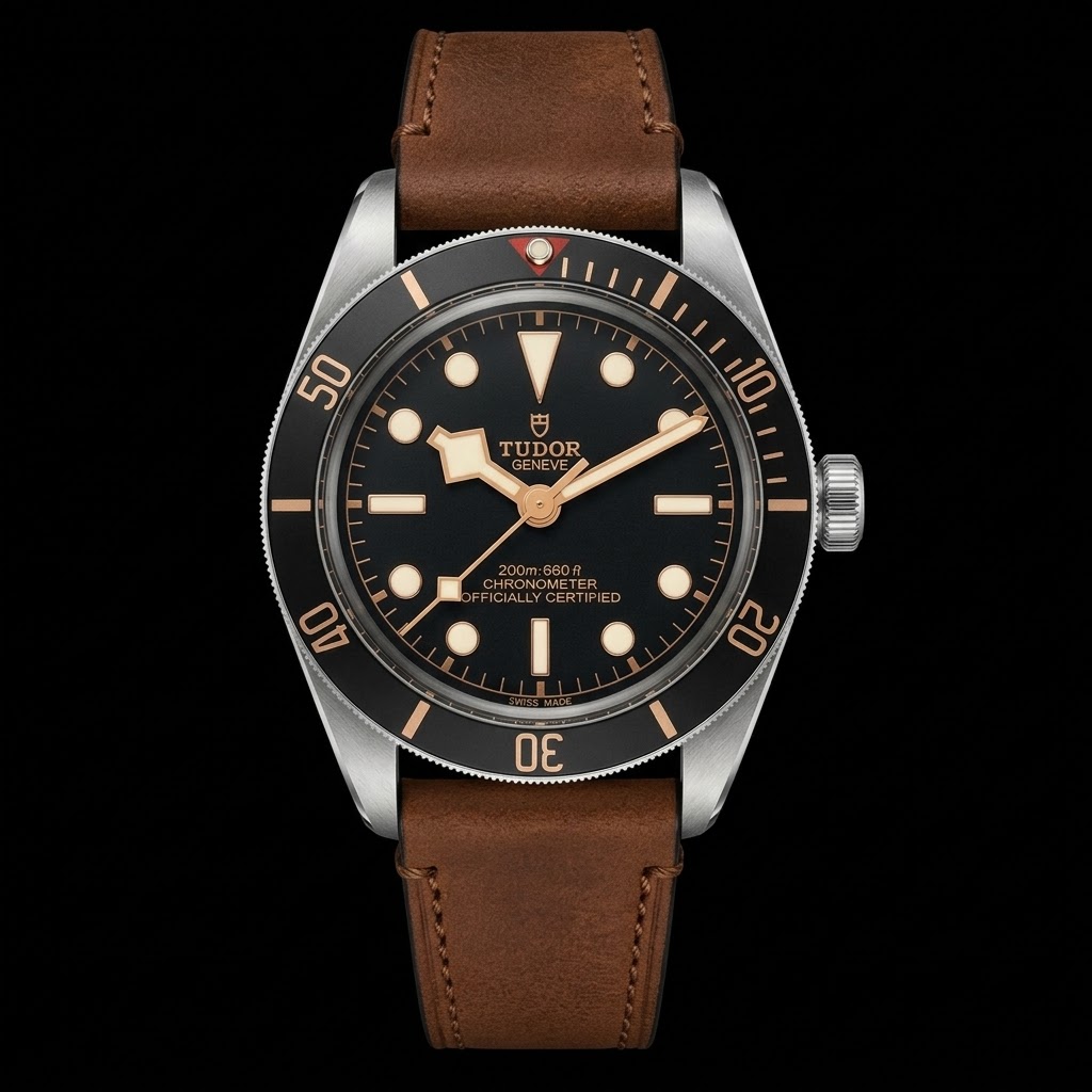 tudor_blackbay58_79030N-0002 leather_black dial_front